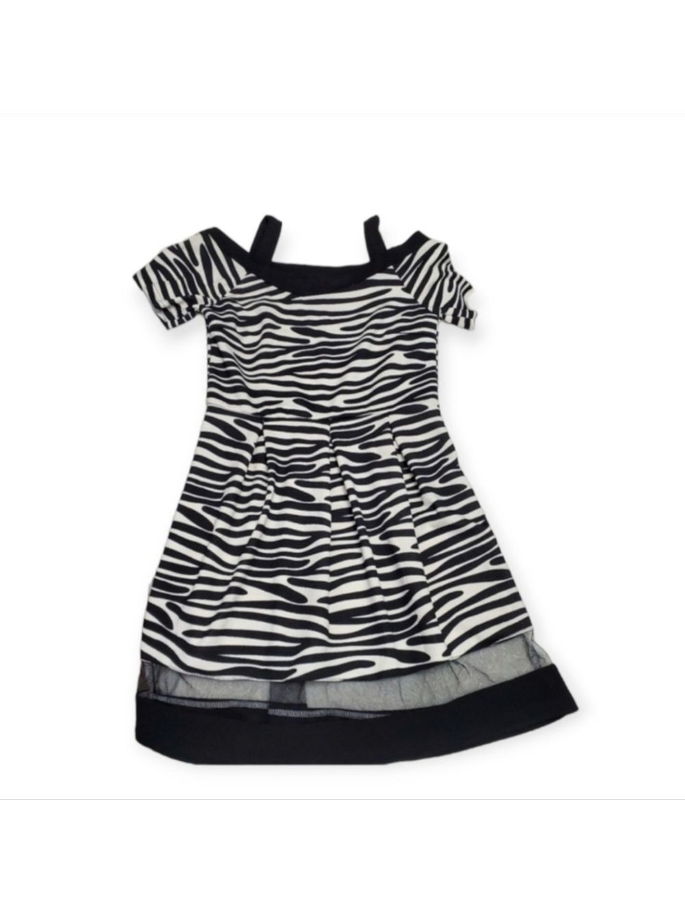 Zebra Print Mini Dress Cold Shoulder Mesh Small Medium